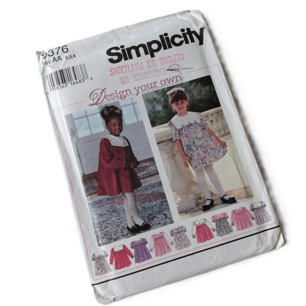 Vintage Girl Dress Sewing Pattern Size 2-4 Toddler Prairie Simplicity 9376 UNCUT